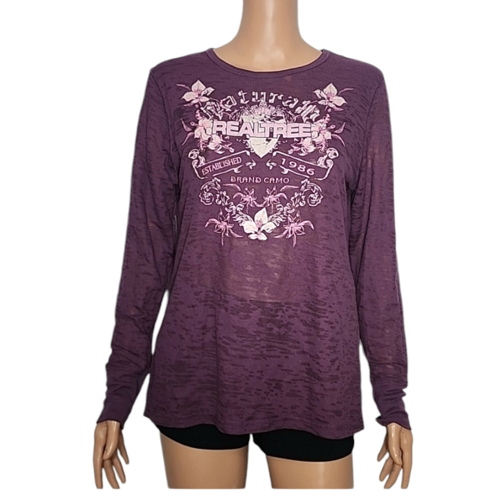 REALTREE Girls‎ Size L (12/14) Brand Camo Long sleeve Purple Shirt Top NWT